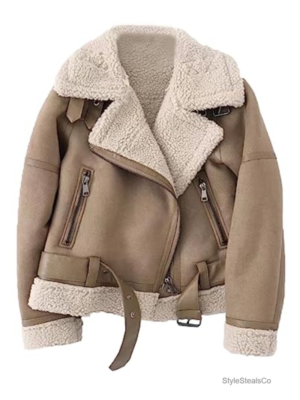 Faux Suede Faux Shearling Moto Aviator Jacket Thick Lined Winter Coat